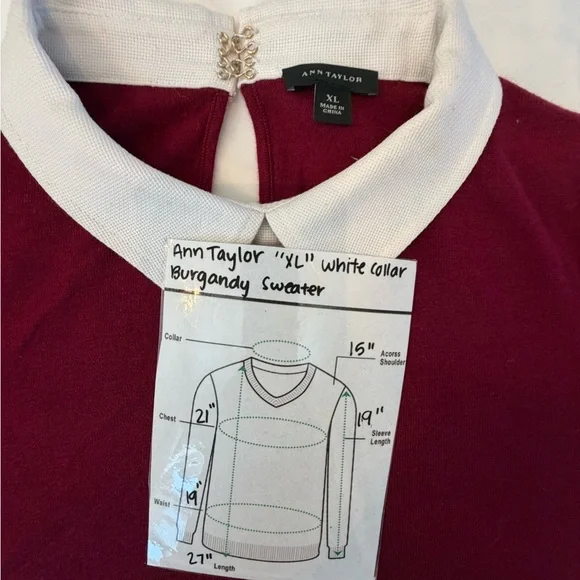 Ann Taylor Classic Burgundy Sweater with built in White Collar Size XL - Picture 10 of 10